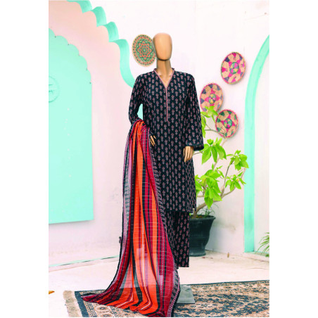 Bin Saeed Stitched 3 Piece Printed Lawn-Black