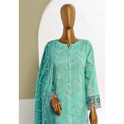 Sada Bahar Stitched 3 Piece Cutwork Emb Lawn-Sky Blue