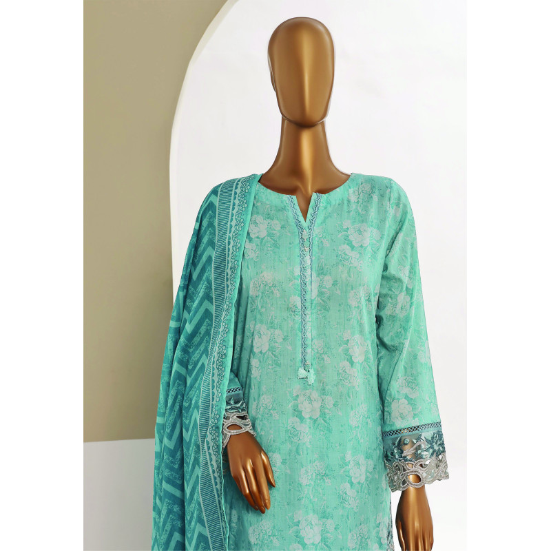 Sada Bahar Stitched 3 Piece Cutwork Emb Lawn-Sky Blue