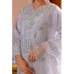 Naqsh By Guzel Stitched 3 Piece Luxury Formals Emb Organza-Silver