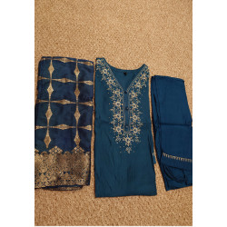 "Zaaraq by AF Designer Kurti Set with Bottom and Dupatta - Elegant Blue Ethnic Wear UK"