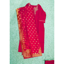 "Indian Red Kurti Set with Bottom and Dupatta - Elegant Ethnic Wear UK"