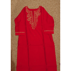 "Indian Red Kurti Set with Bottom and Dupatta - Elegant Ethnic Wear UK"