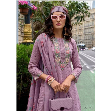 Lilac Indian Chikan Work Designer Kurti with Printed Dupatta - Elegant & Timeless