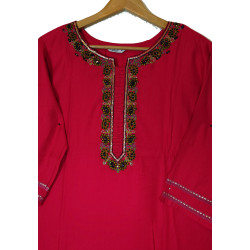 Indian Chikan Work Designer Kurti with Printed Dupatta - Elegant & Traditional