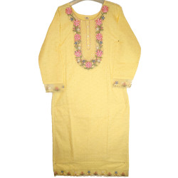 Light Khaki Indian Chikan Work Designer Kurti with Printed Dupatta by Zaaraq - Elegant & Stylish