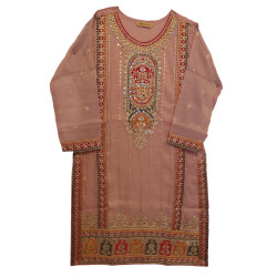 Maryam By Eba Simar Organza Embroidery Readymade Plazzo Suits-Pink Colour