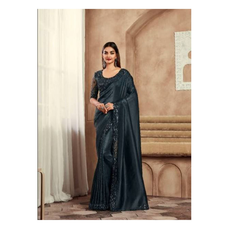 Sarvaratna By TFH Heavy Designer Party Wear Saree -Grey Colour