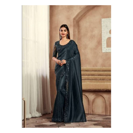 Sarvaratna By TFH Heavy Designer Party Wear Saree -Grey Colour