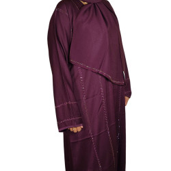 Elegant Stone-Embellished Bangladeshi Burkha With Hijab- Maroon