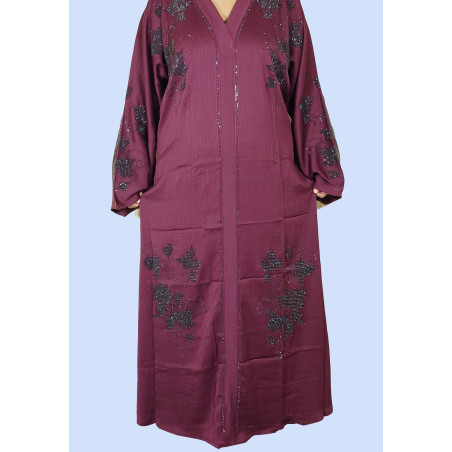 Elegant Stone-Embellished Bangladeshi Burkha With Hijab- Maroon