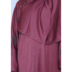 Elegant Stone-Embellished Bangladeshi Burkha With Hijab- Maroon