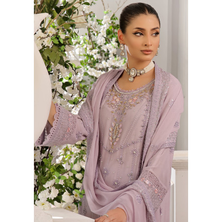 Guzel Jahanara Stitched 3 Piece Festive Formals Chiffon-Light Plum