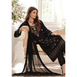 Guzel Jahanara Stitched 3 Piece Festive Formals Chiffon- Black