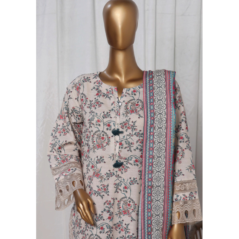 Sada Bahar Stitched 3 Piece Emb Khaddar Winter Collection'24- White