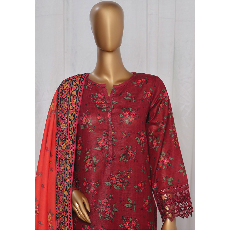 Sada Bahar Stitched 3 Piece Emb Khaddar Winter Collection'24- Maroon