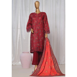 Sada Bahar Stitched 3 Piece Emb Khaddar Winter Collection'24- Maroon