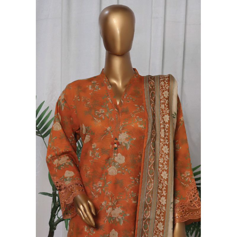 Sada Bahar Stitched 3 Piece Embroidered Khaddar Winter Collection '24 - Orange