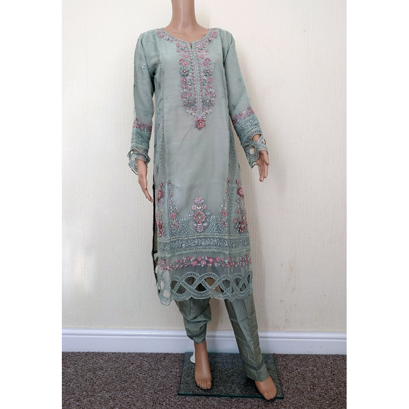 Sada Bahar Luxury Stitched 3 Piece Organza Collection - Mint