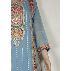 Maryam By Eba Simar Organza Embroidery Readymade Plazzo Suits-Grey Colour