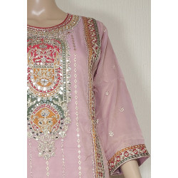 Maryam By Eba Simar Organza Embroidery Readymade Plazzo Suits-Pink Colour