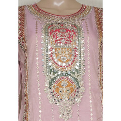 Maryam By Eba Simar Organza Embroidery Readymade Plazzo Suits-Pink Colour