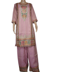 Maryam By Eba Simar Organza Embroidery Readymade Plazzo Suits-Pink Colour