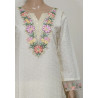 White Cream Indian Chikan Work Designer Kurti with Printed Dupatta by Zaaraq - Elegant & Timeless