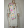 White Cream Indian Chikan Work Designer Kurti with Printed Dupatta by Zaaraq - Elegant & Timeless