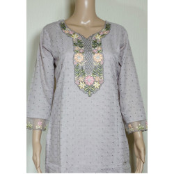 Pink Swan Indian Chikan Work Designer Kurti with Printed Dupatta - Elegant & Graceful