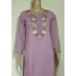 Lilac Indian Chikan Work Designer Kurti with Printed Dupatta - Elegant & Timeless