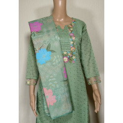 Indian Chikan Work Designer Kurti with Printed Dupatta - Elegant & Traditional.