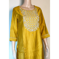 Satin Sheen Gold Kurti Set with Bottom and Dupatta - Elegant Ethnic Wear