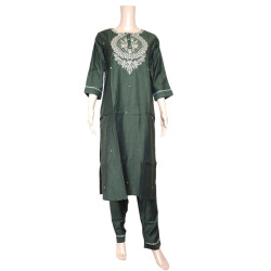 "Elegant Dark Green Kurti Set with Bottom and Dupatta - Perfect Ethnic Wear"