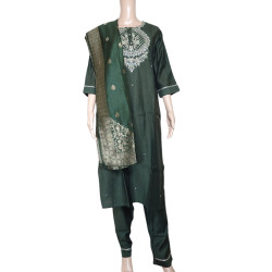 "Elegant Dark Green Kurti Set with Bottom and Dupatta - Perfect Ethnic Wear"