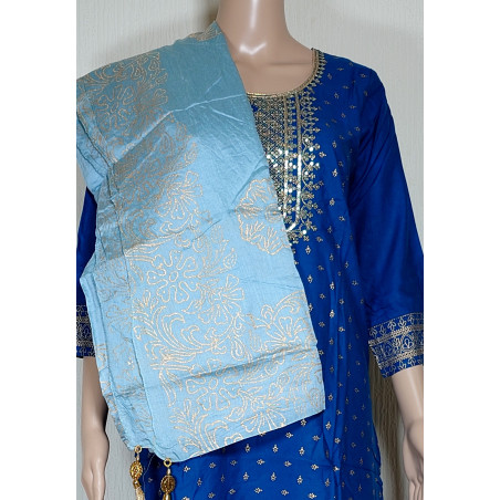 Royal Touch By Blue Hills Rayon Foil Printed Kurti With Bottom Dupatta