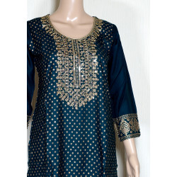 Royal Touch By Blue Hills Rayon Foil Printed Kurti With Bottom Dupatta Green