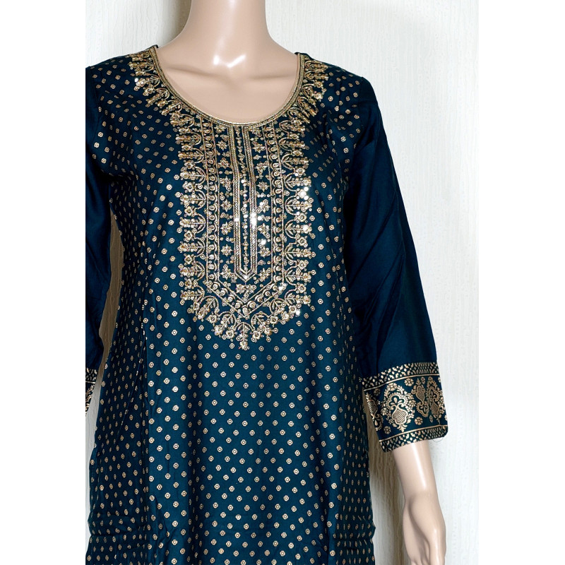 Royal Touch By Blue Hills Rayon Foil Printed Kurti With Bottom Dupatta Green