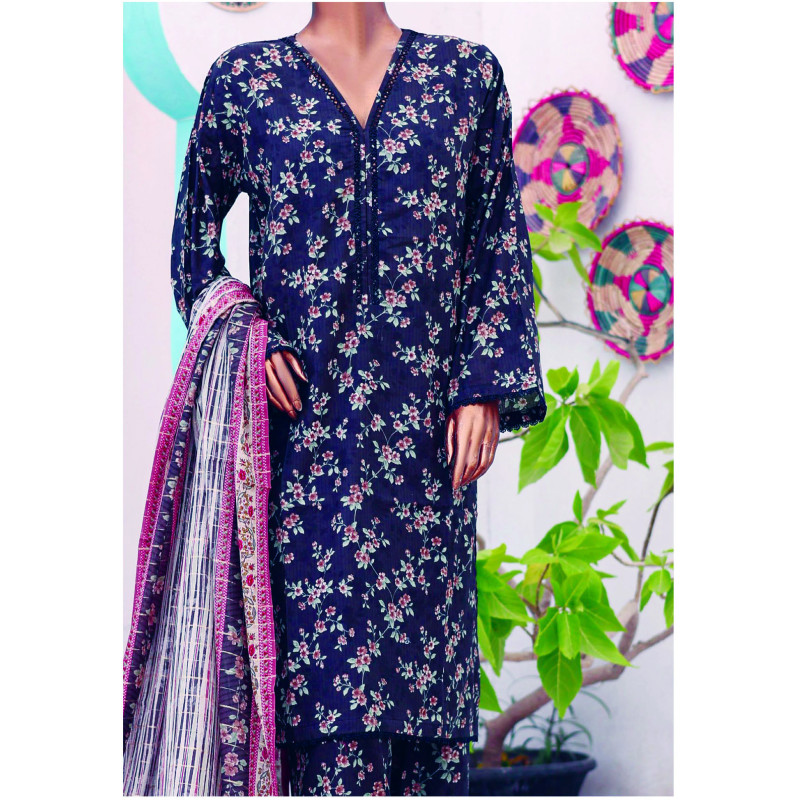 Bin Saeed Stitched 3 Piece Printed Lawn-Black