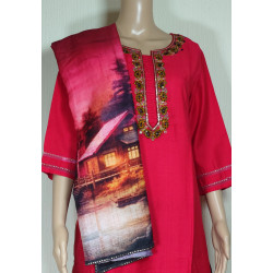 Indian Chikan Work Designer Kurti with Printed Dupatta - Elegant & Traditional