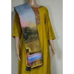 Indian Chikan Work Designer Kurti with Printed Dupatta - Elegant & Traditional