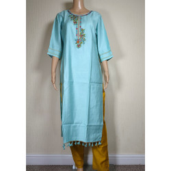 Indian Chikan Work Designer Kurti with Printed Dupatta - Elegant & Traditional