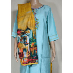 Indian Chikan Work Designer Kurti with Printed Dupatta - Elegant & Traditional