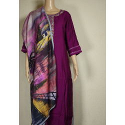 Indian Chikan Work Designer Kurti with Printed Dupatta - Elegant & Traditional