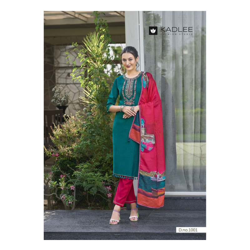 Combo Deal kadlee Viscose Weaving Embroidery Kurti With Bottom Dupatta only 34.99 (SIZE M)